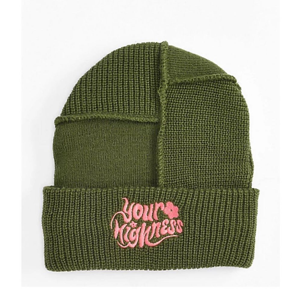YOUR HIGHNESS Swerve Green and Pink Raw-Seam Beanie